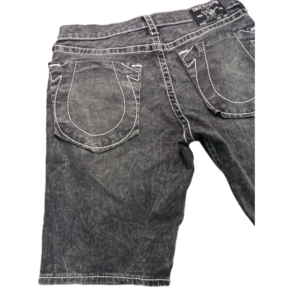 True Religion Ricky Big T Denim Shorts Men 32 Black Thick Stitch Jean Y2K Casual